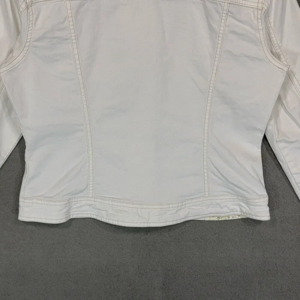 SO Women L White Denim Trucker Jacket Jean Crop Aesthetic Y2K Minimalist Chic - Picture 9 of 11